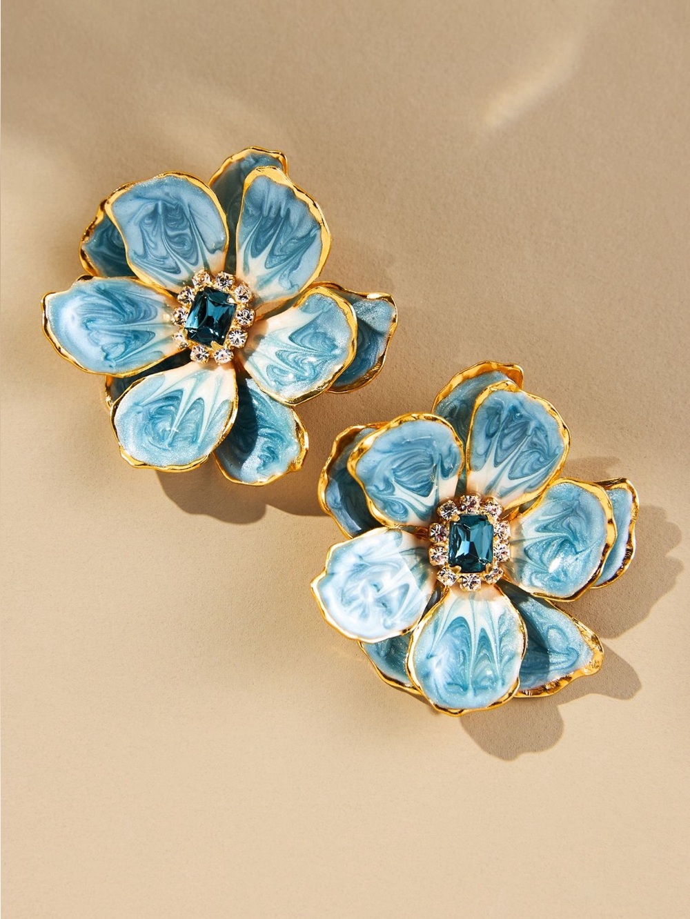Anthropologie The Pink Reef Handpainted Earrings New Light Blue Flowers - Picture 2 of 9